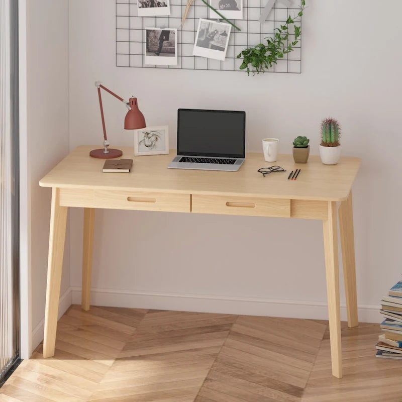 Bureau classique Deux tiroirs coulissants Pieds en bois massif Plateau en MDF