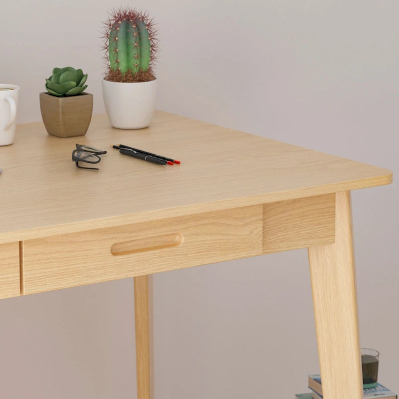 Bureau classique Deux tiroirs coulissants Pieds en bois massif Plateau en MDF