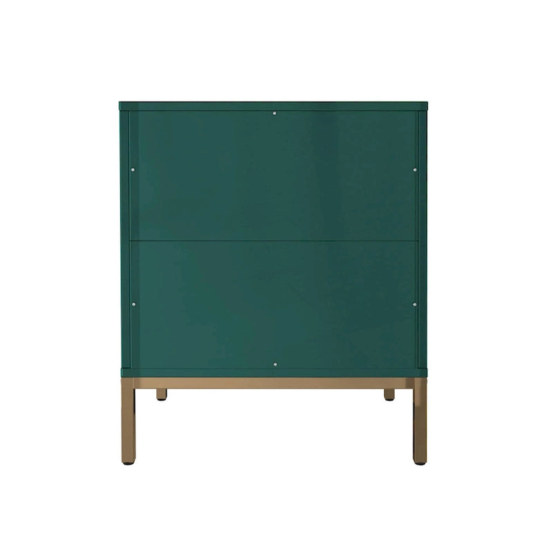 Table de chevet à deux tiroirs, panneau en relief nid d'abeille, base en métal doré, peinture PU