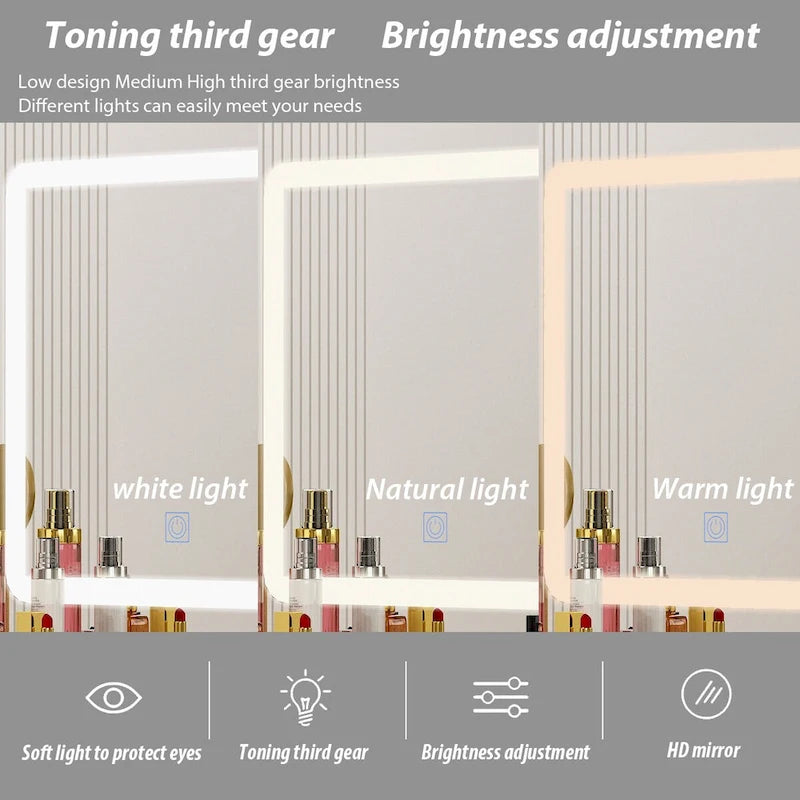 Coiffeuse de Maquillage Blanche avec Miroir Tactile LED et Tiroirs de Rangement
