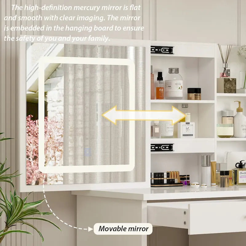 Coiffeuse de Maquillage Blanche avec Miroir Tactile LED et Tiroirs de Rangement