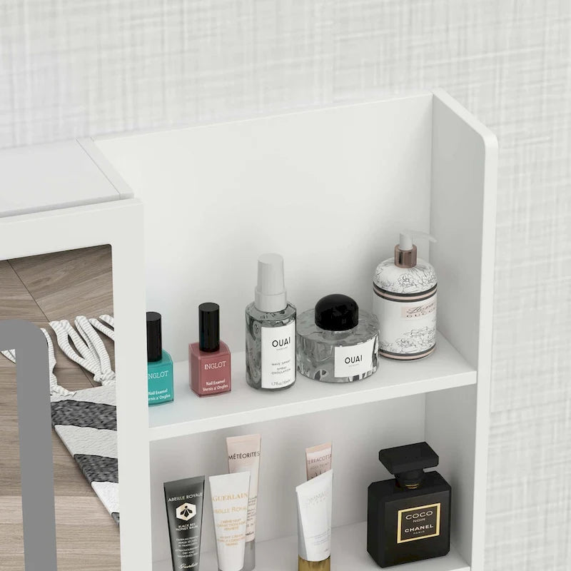 Coiffeuse de Maquillage Blanche avec Miroir Tactile LED et Tiroirs de Rangement