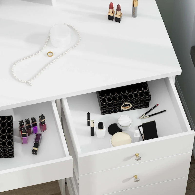 Coiffeuse de Maquillage Blanche avec Miroir Tactile LED et Tiroirs de Rangement