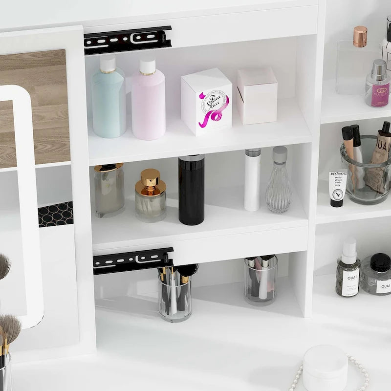 Coiffeuse de Maquillage Blanche avec Miroir Tactile LED et Tiroirs de Rangement