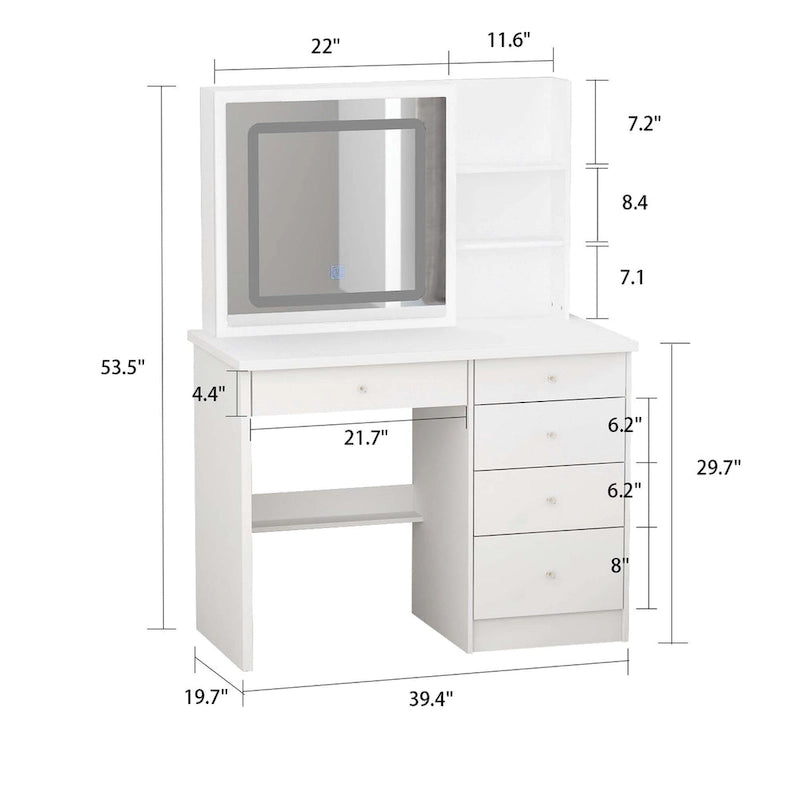 Coiffeuse de Maquillage Blanche avec Miroir Tactile LED et Tiroirs de Rangement