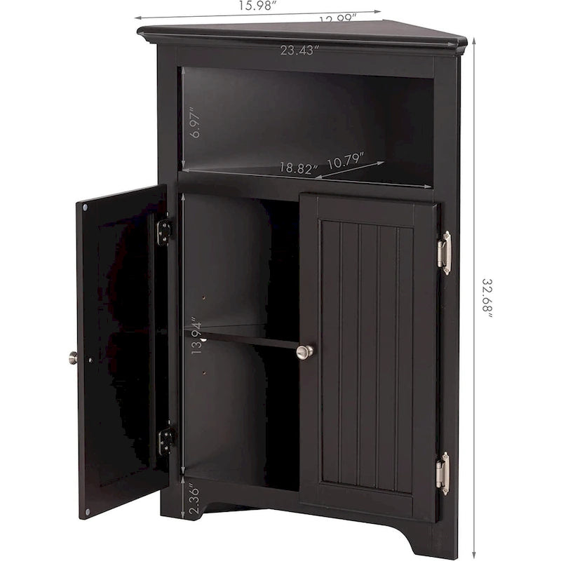 Meuble d'angle de rangement autoportant avec deux portes et étagère ouverte en MDF