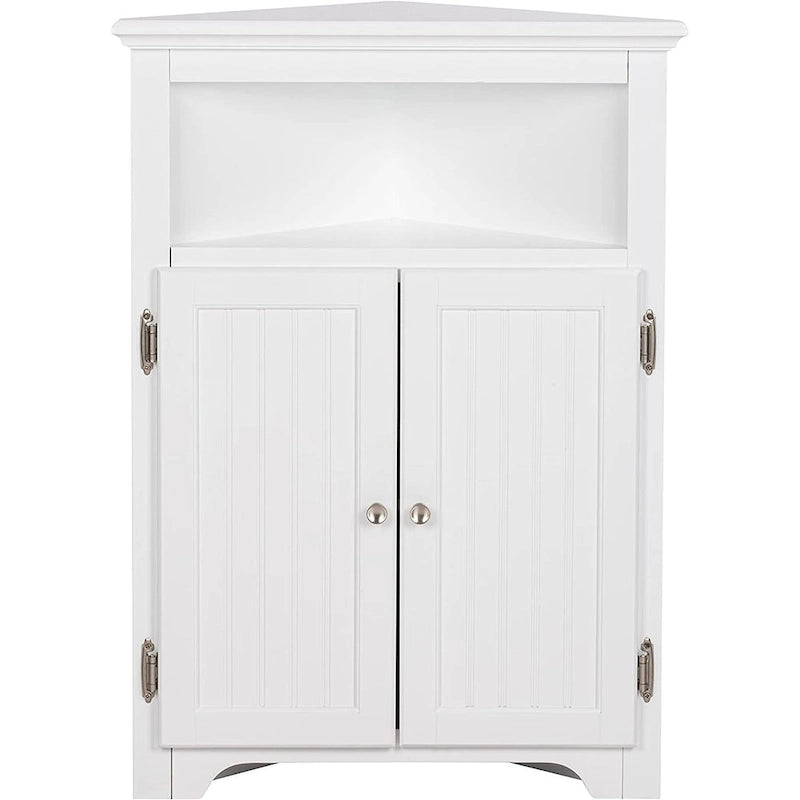 Meuble d'angle de rangement autoportant avec deux portes et étagère ouverte en MDF