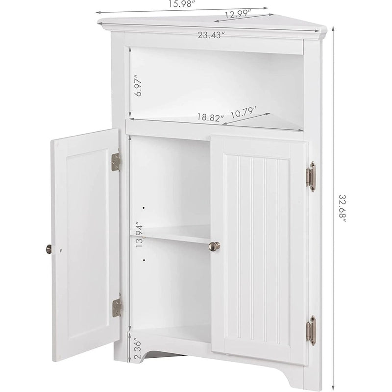 Meuble d'angle de rangement autoportant avec deux portes et étagère ouverte en MDF