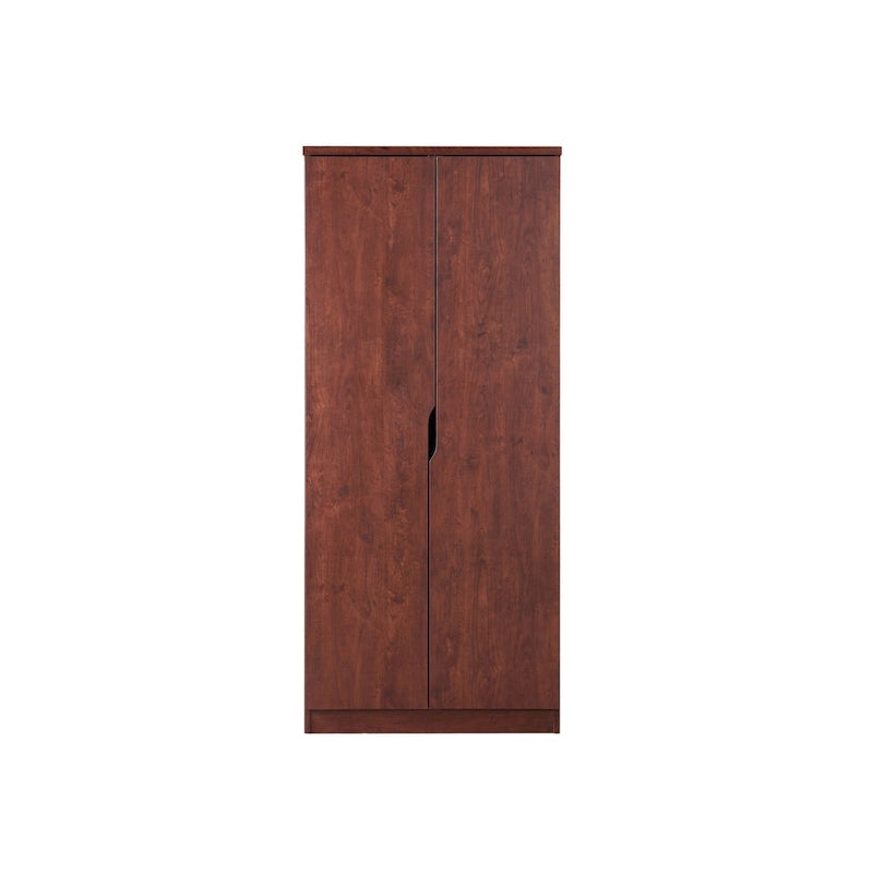 Armoire à deux portes moderne avec penderie, étagères et poignées découpées