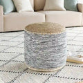 Pouf Cylindrique Côtier Tressé en Coton et Jute avec Housse Amovible Style Ferme
