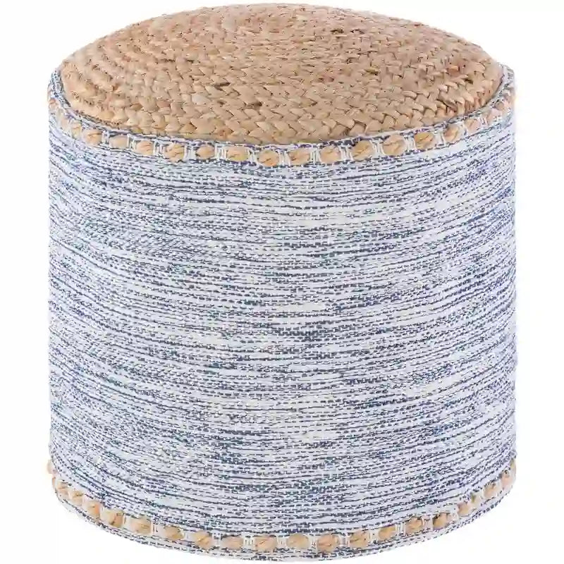 Pouf Cylindrique Côtier Tressé en Coton et Jute avec Housse Amovible Style Ferme