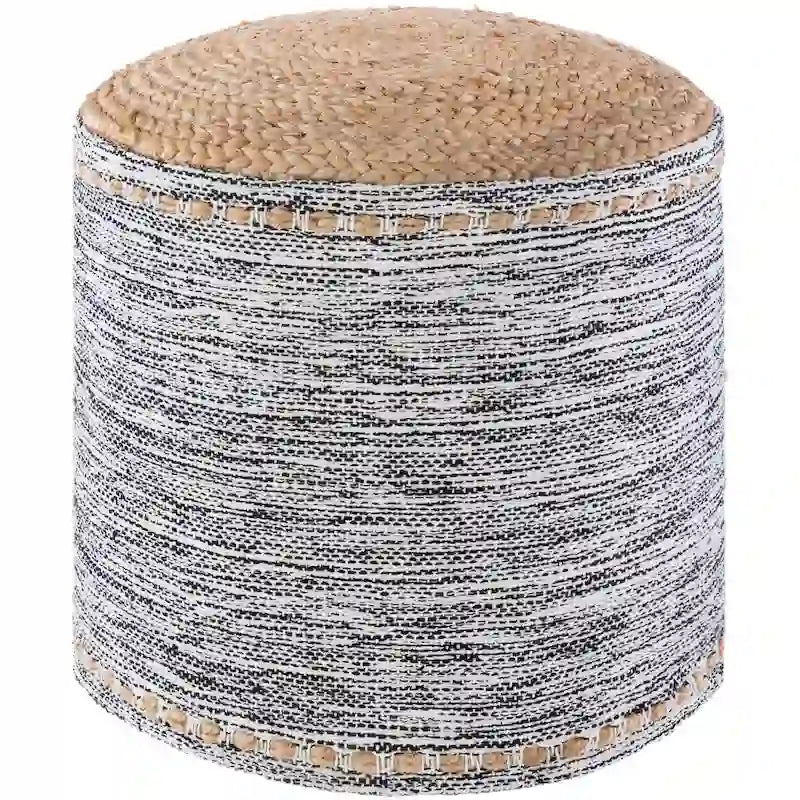 Pouf Cylindrique Côtier Tressé en Coton et Jute avec Housse Amovible Style Ferme