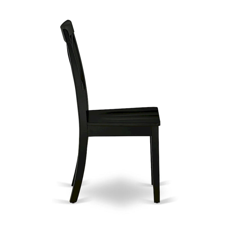 Chaise de salle à manger en bois massif d'hévéa à dossier croisé, assise en bois, pieds noirs.