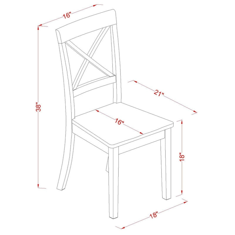 Chaise de salle à manger en bois massif d'hévéa à dossier croisé, assise en bois, pieds noirs.