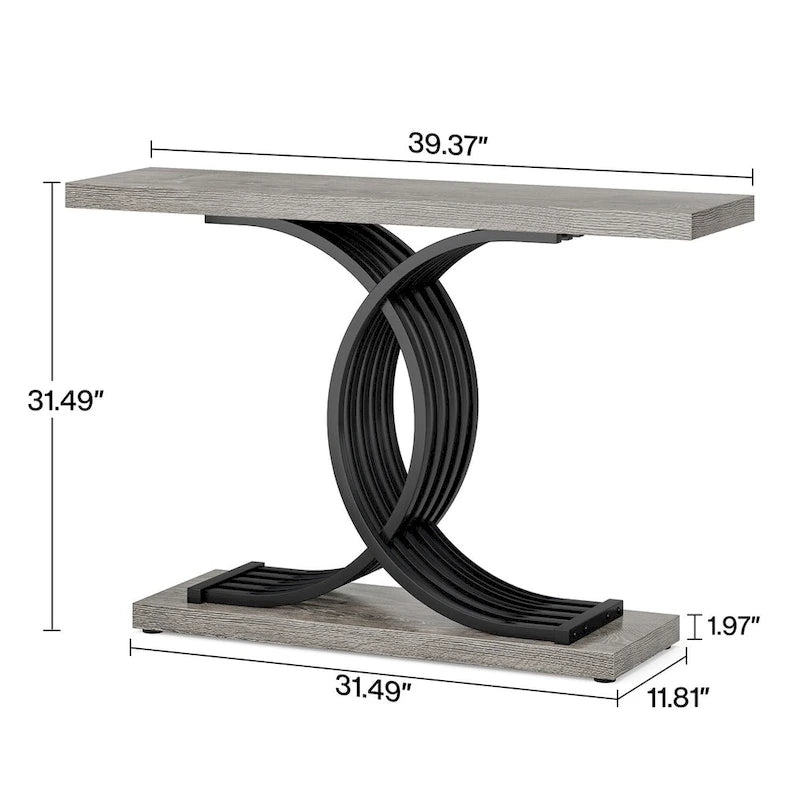 Console étroite Plateau en faux marbre Piètement géométrique courbé en métal doré