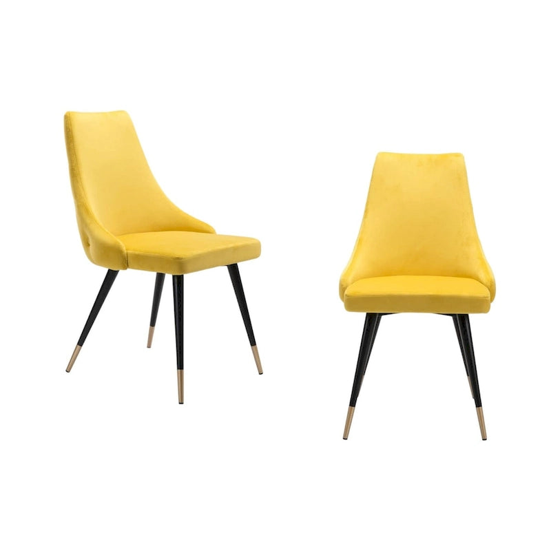 Chaise de salle à manger Windsor sans accoudoirs, en velours touffeté jaune et pieds noirs