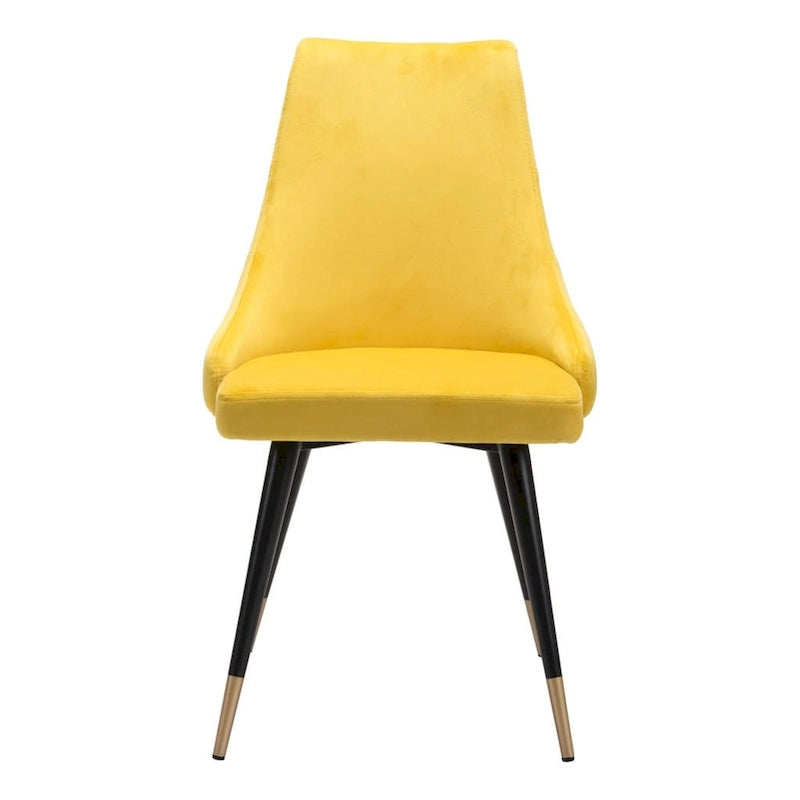 Chaise de salle à manger Windsor sans accoudoirs, en velours touffeté jaune et pieds noirs