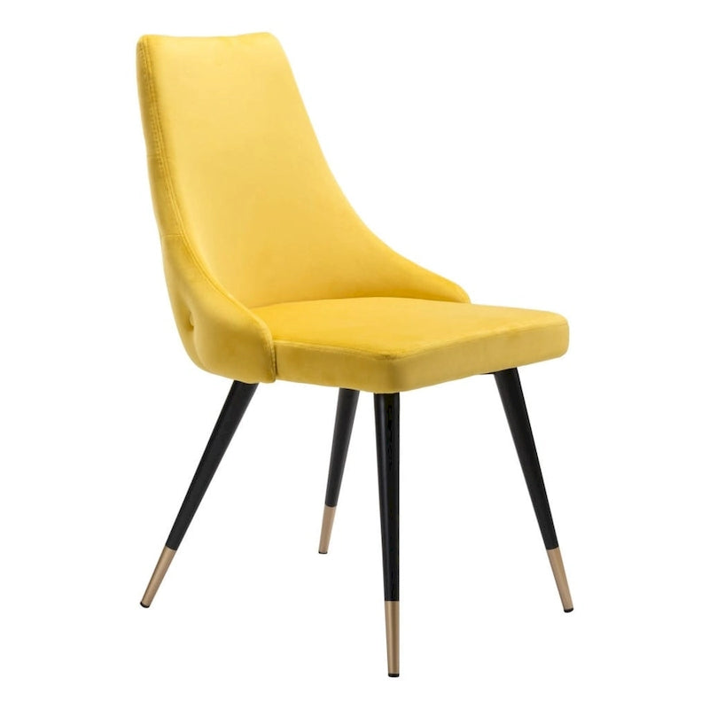 Chaise de salle à manger Windsor sans accoudoirs, en velours touffeté jaune et pieds noirs