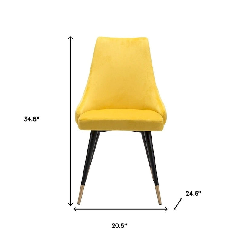 Chaise de salle à manger Windsor sans accoudoirs, en velours touffeté jaune et pieds noirs