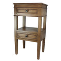 Table d'appoint en bois massif finition antique Deux tiroirs Étagère ouverte centrale