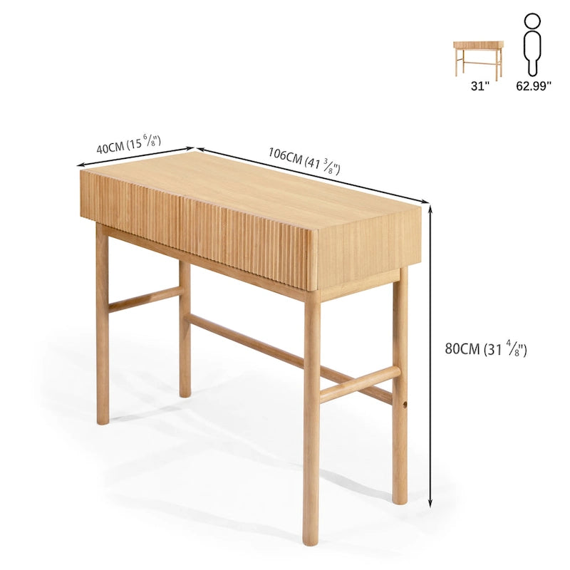 Console Table Façades de tiroirs cannelées Pieds en bois ronds Entretoise inférieure Naturel 42 pouces