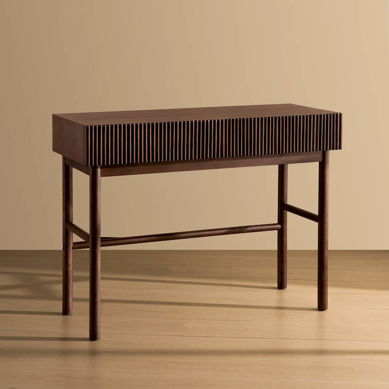 Console Table Façades de tiroirs cannelées Pieds en bois ronds Entretoise inférieure Naturel 42 pouces