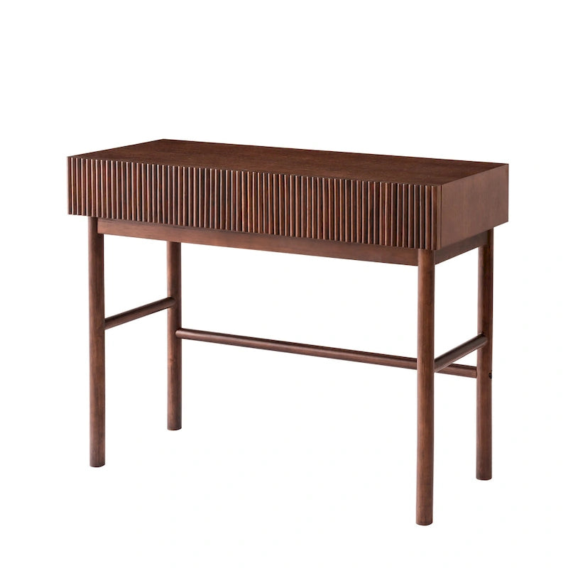 Console Table Façades de tiroirs cannelées Pieds en bois ronds Entretoise inférieure Naturel 42 pouces