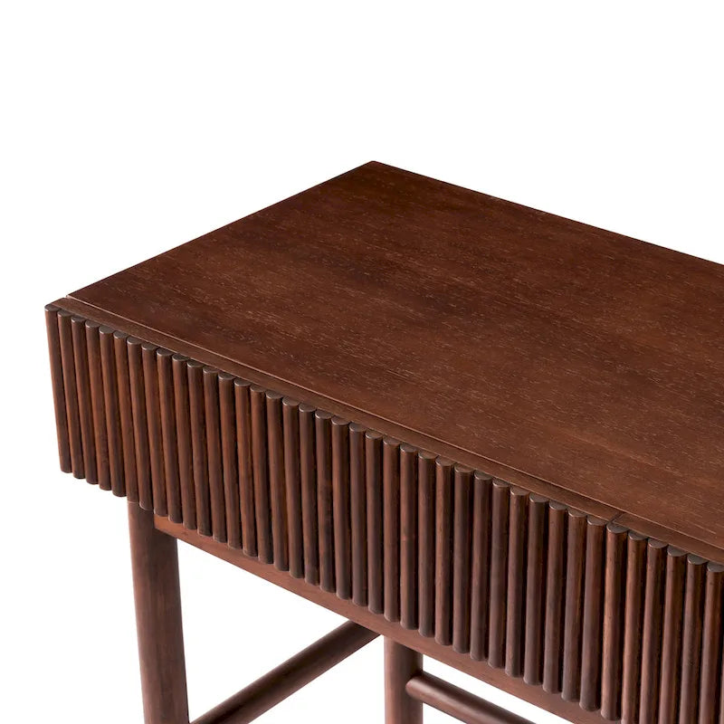 Console Table Façades de tiroirs cannelées Pieds en bois ronds Entretoise inférieure Naturel 42 pouces