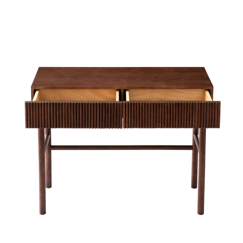 Console Table Façades de tiroirs cannelées Pieds en bois ronds Entretoise inférieure Naturel 42 pouces