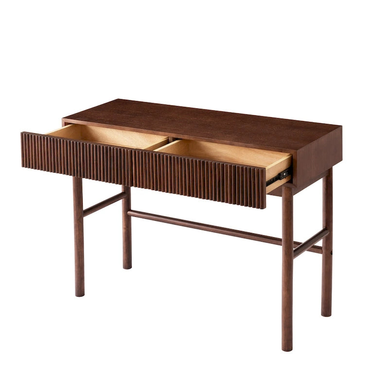 Console Table Façades de tiroirs cannelées Pieds en bois ronds Entretoise inférieure Naturel 42 pouces