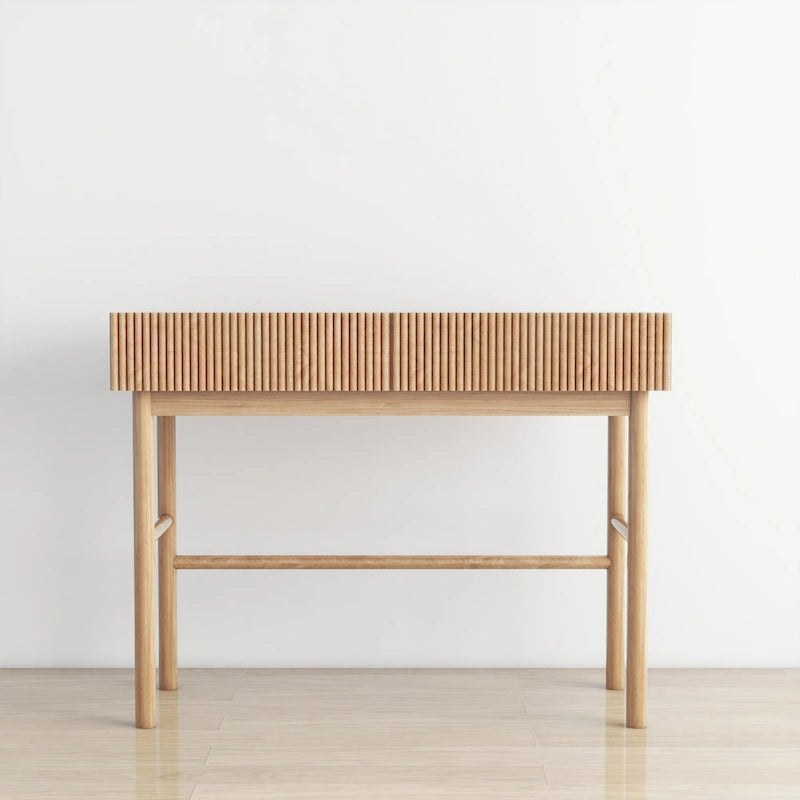 Console Table Façades de tiroirs cannelées Pieds en bois ronds Entretoise inférieure Naturel 42 pouces