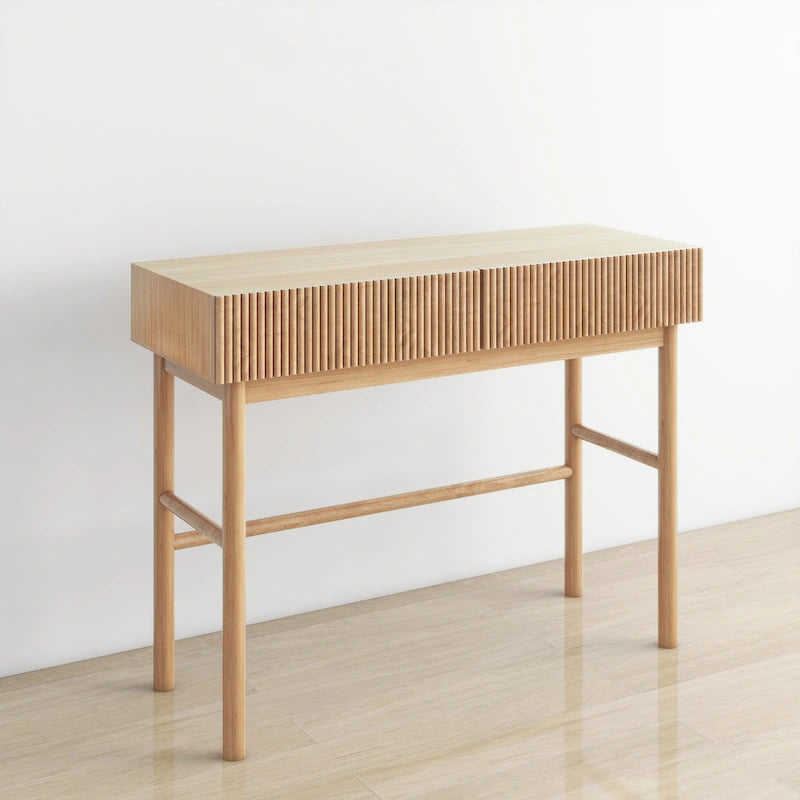 Console Table Façades de tiroirs cannelées Pieds en bois ronds Entretoise inférieure Naturel 42 pouces