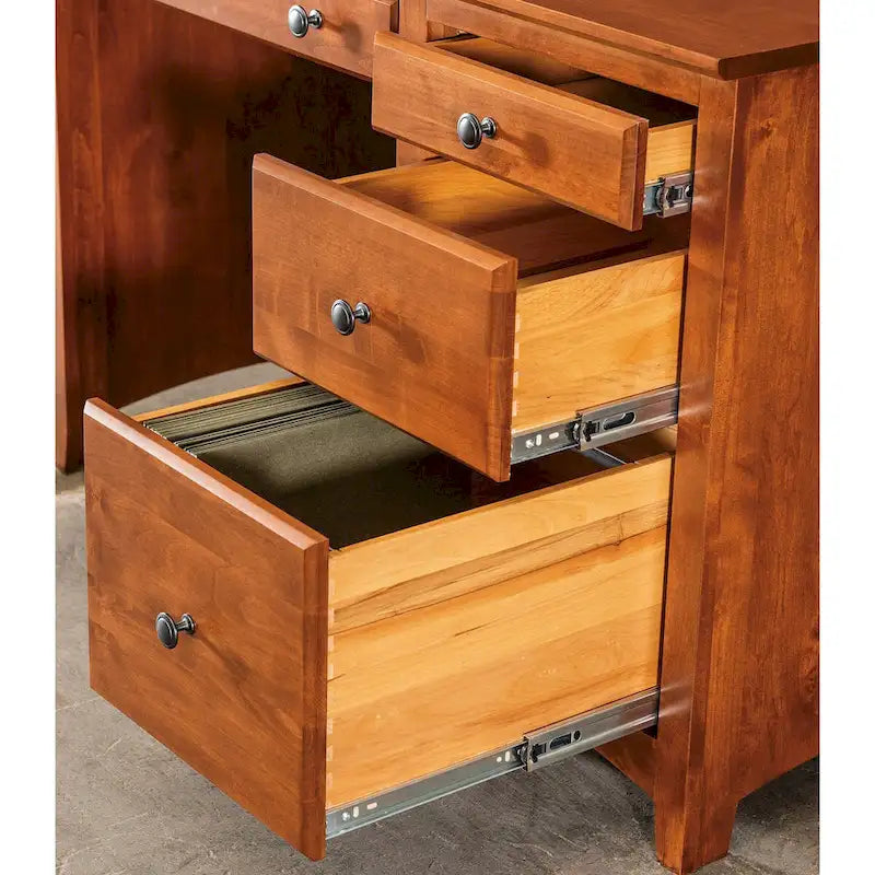 Bureau à domicile en aulne massif, quatre tiroirs, finition appliquée à la main