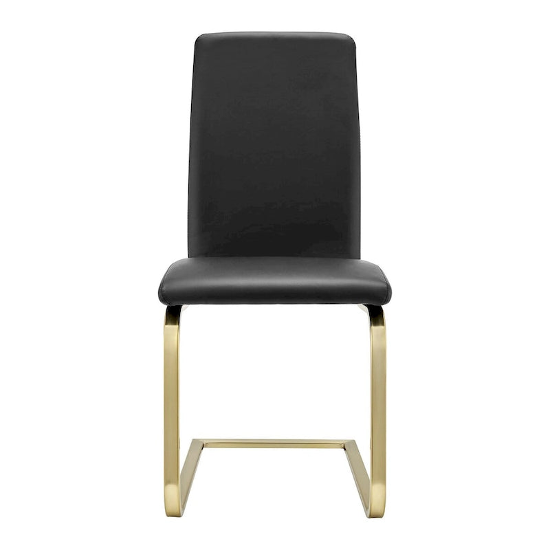 Chaise de salle à manger moderne en similicuir noir avec piètement en métal doré