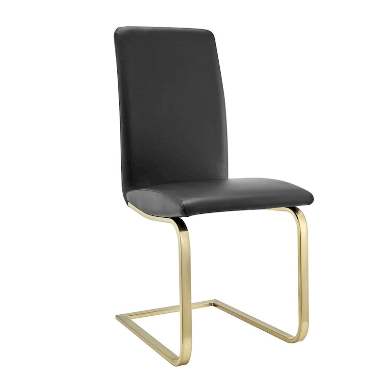 Chaise de salle à manger moderne en similicuir noir avec piètement en métal doré