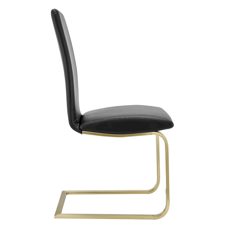 Chaise de salle à manger moderne en similicuir noir avec piètement en métal doré
