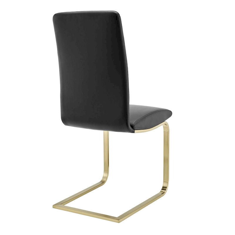 Chaise de salle à manger moderne en similicuir noir avec piètement en métal doré