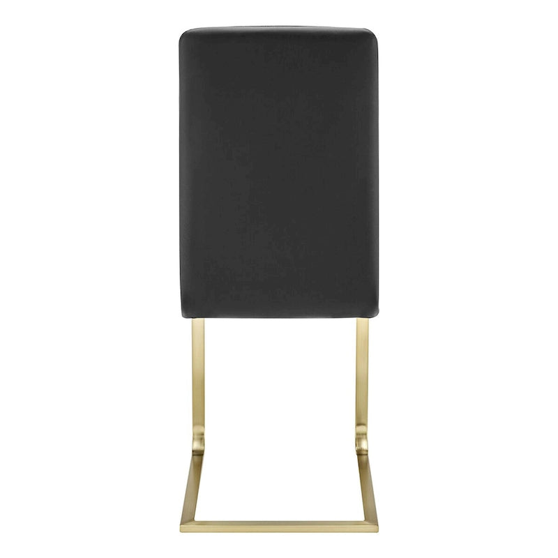 Chaise de salle à manger moderne en similicuir noir avec piètement en métal doré