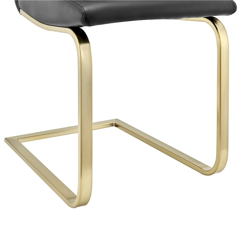 Chaise de salle à manger moderne en similicuir noir avec piètement en métal doré