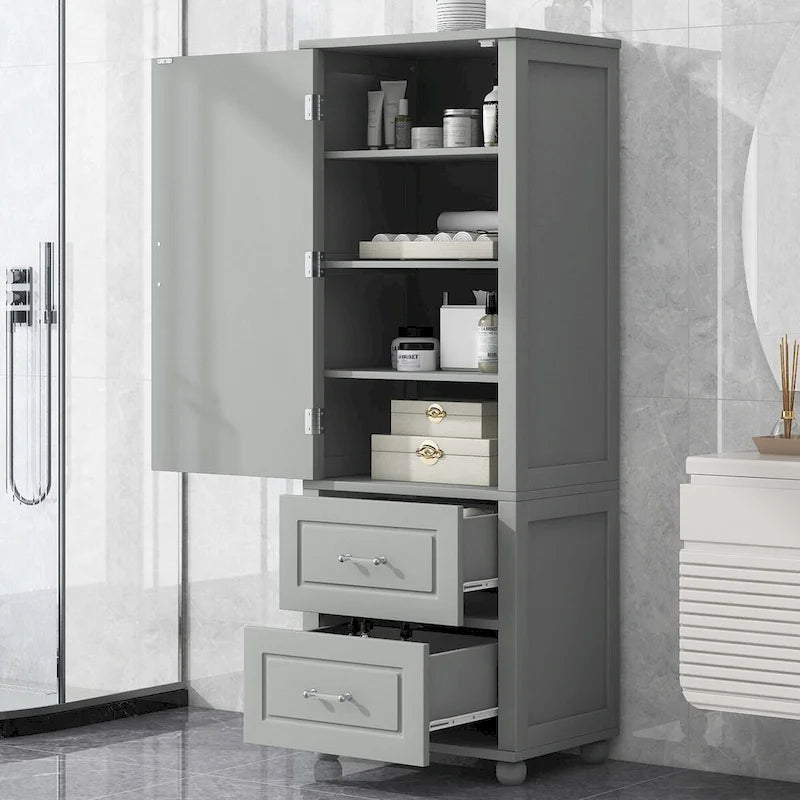 Meuble Colonne de Salle de Bain Deux Portes Deux Tiroirs Étagères Réglables