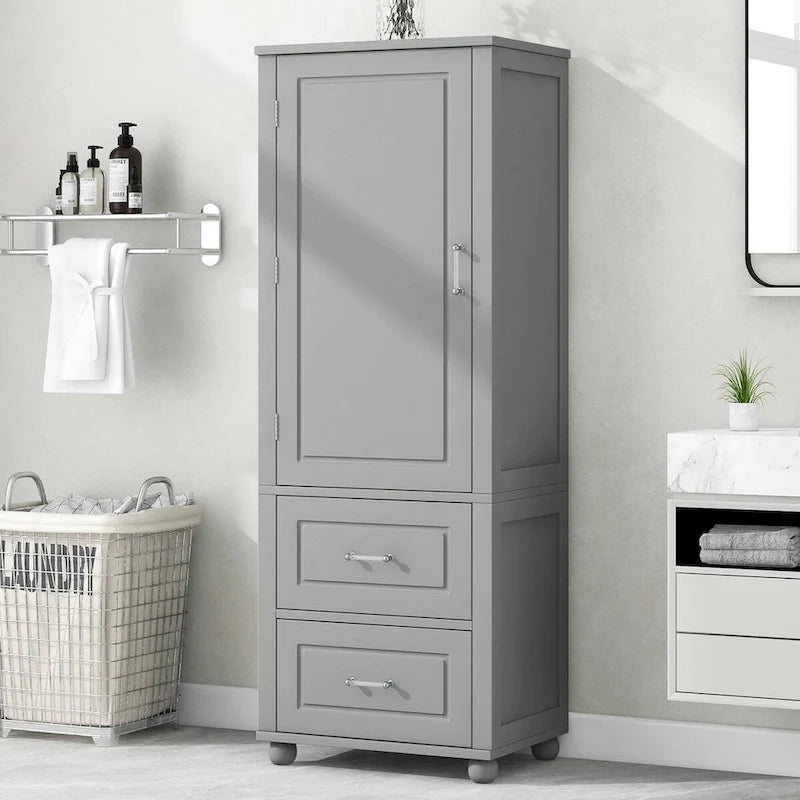 Meuble Colonne de Salle de Bain Deux Portes Deux Tiroirs Étagères Réglables