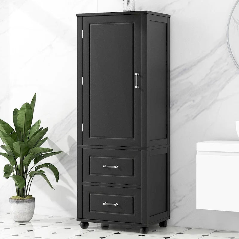 Meuble Colonne de Salle de Bain Deux Portes Deux Tiroirs Étagères Réglables