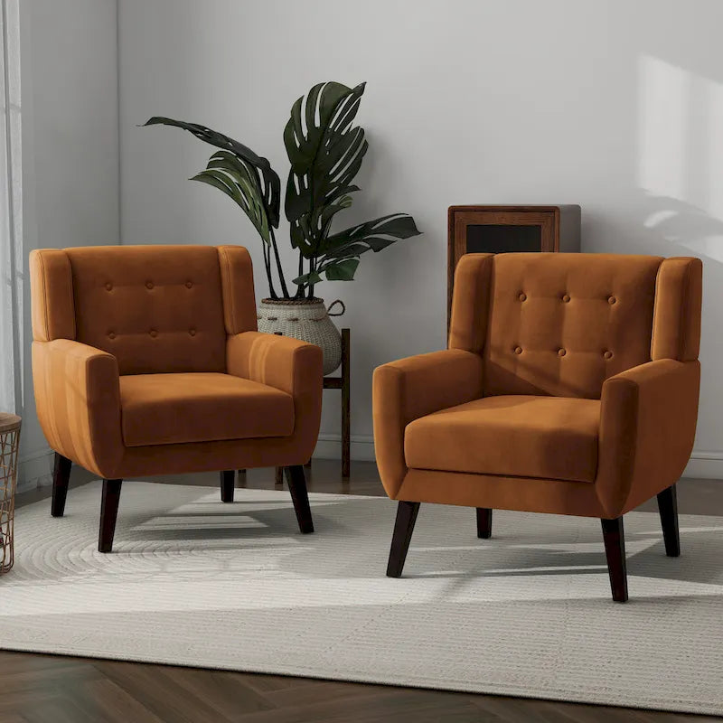 Lot de 2 fauteuils d'appoint en velours pour salon