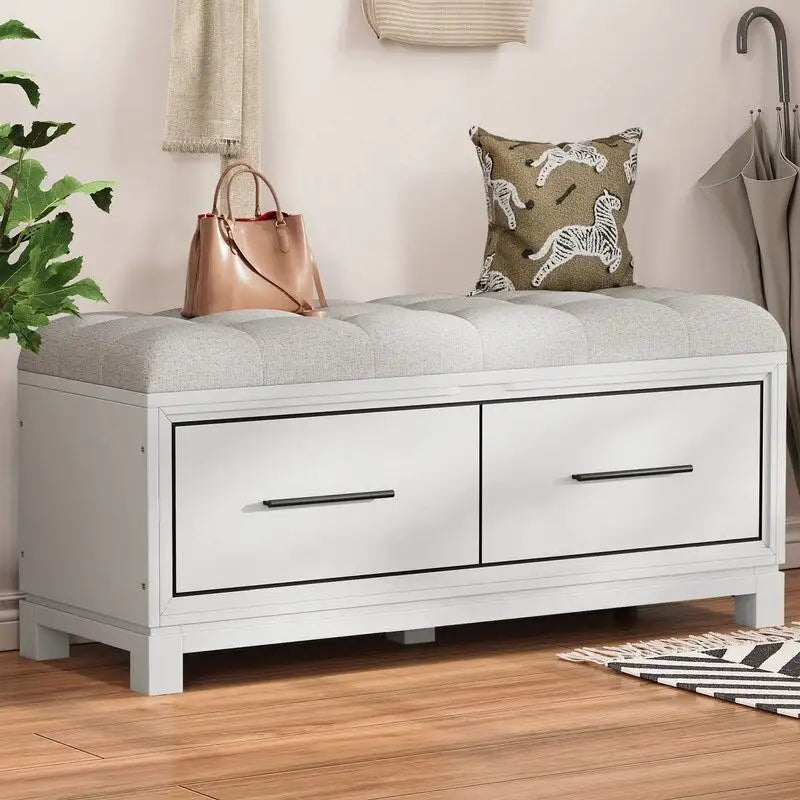 Banc à chaussures avec coussin amovible et rangement dissimulé pour l'organisation de l'entrée et du salon