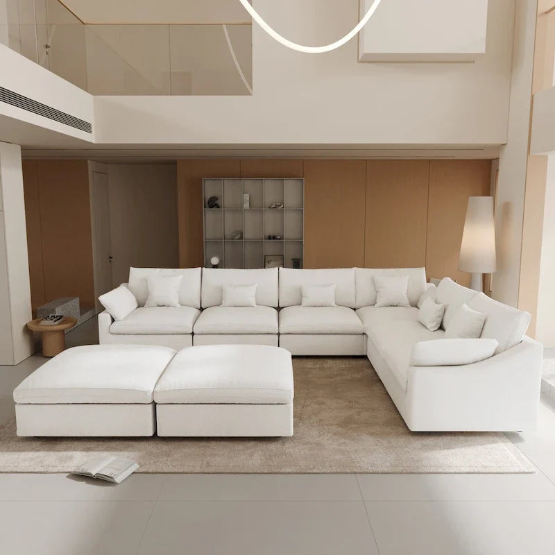 Canapé d'angle en lin de grande taille pour salon