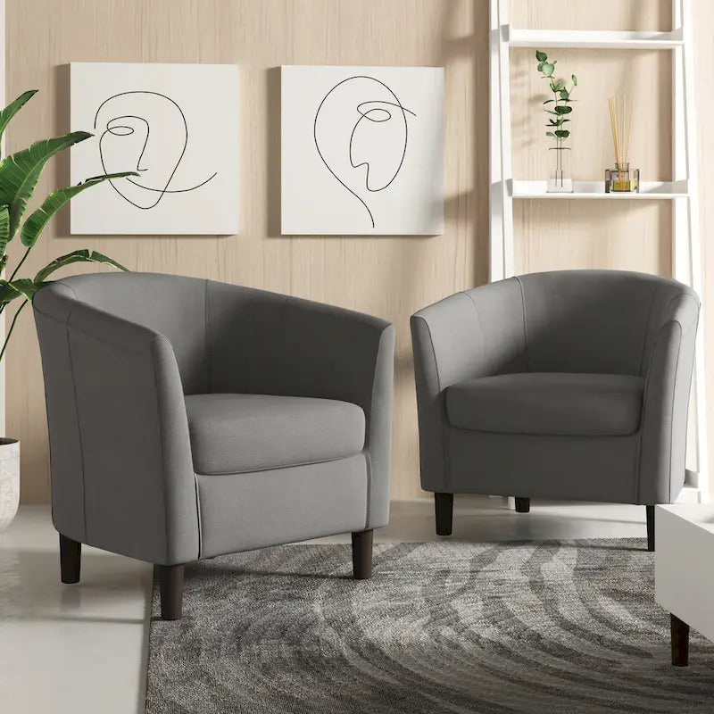 Lot de 2 fauteuils club modernes en lin style tonneau