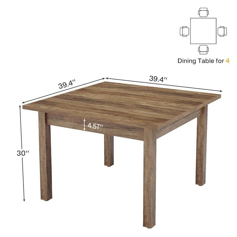 Table de salle à manger carrée de 39,4 pouces pour 2 à 4 personnes avec pieds en bois massif pour salon ou salle à manger
