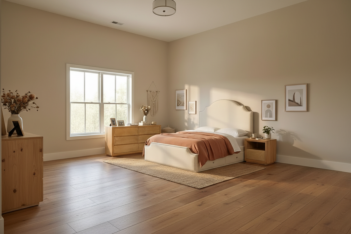 Wide View Queen Platform Bed Bedroom Scene