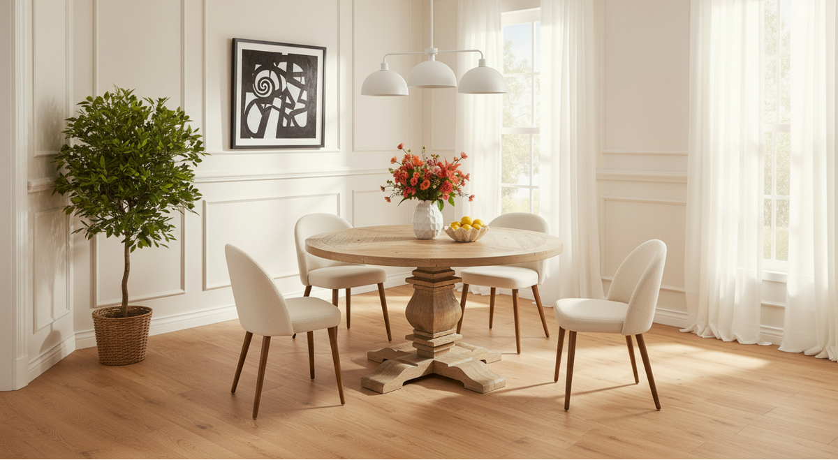 Wide View Round Pine Dining Table Scene